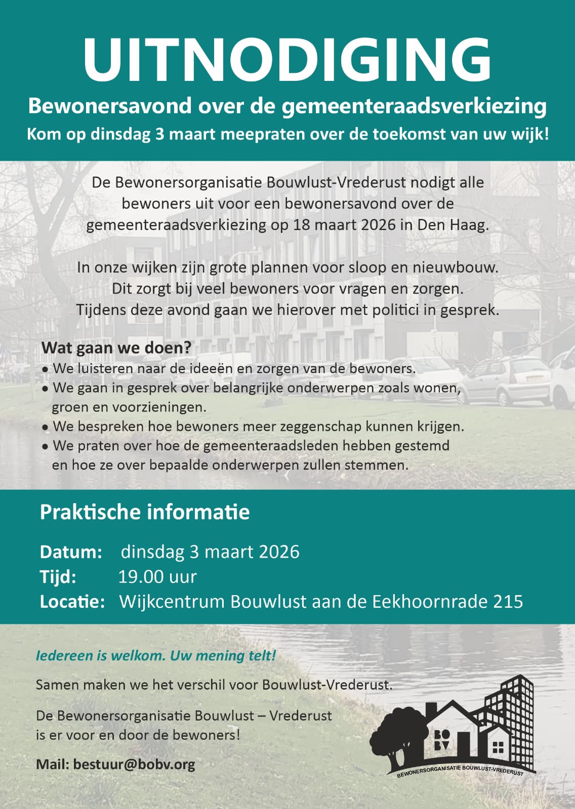 Kom naar de bewonersavond over gemeenteraadsverkiezingen